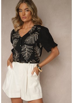 Czarna Koszula z Bawełny Ozdobiona Haftem i Srebrną Nicią Wilaravia - id: HE112-38-BLACK - marki Renee - 183722076 Czarna Koszula z Bawełny Ozdobiona Haftem i Srebrną Nicią Wilaravia ze sklepu renee.pl w kategorii Koszule damskie - zdjęcie 183722076