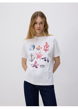 Reserved - T-shirt z nadrukiem - biały ze sklepu Reserved w kategorii Bluzki damskie - zdjęcie 183723208