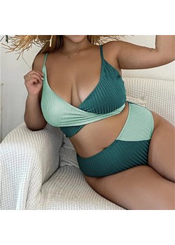 Dwuczęściowy strój kąpielowy plus size wiązany z tyłu - ZIELONY / 0XL ze sklepu Valetta.pl w kategorii Stroje kąpielowe - zdjęcie 183743467