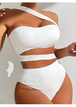 Prążkowany jednoczęściowy strój kąpielowy Monokini - BIAŁY / S ze sklepu Valetta.pl w kategorii Stroje kąpielowe - zdjęcie 183744889
