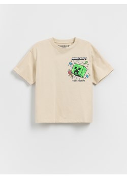 Reserved - Bawełniany t-shirt Minecraft - beżowy ze sklepu Reserved w kategorii T-shirty chłopięce - zdjęcie 183760116
