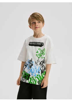 Reserved - Bawełniany t-shirt Minecraft - złamana biel ze sklepu Reserved w kategorii T-shirty chłopięce - zdjęcie 183760118