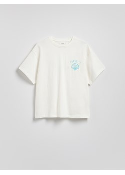 Reserved - Bawełniany t-shirt z nadrukiem - złamana biel ze sklepu Reserved w kategorii Bluzki damskie - zdjęcie 183760166