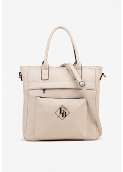 Ciemnobeżowa Torebka Typu Shopper z Paskiem Crossbody Zdobiona Aplikacją Idaniela ze sklepu renee.pl w kategorii Torby Shopper bag - zdjęcie 183761299