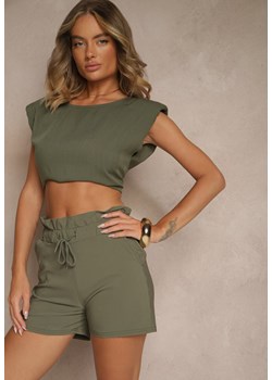 Zielone Szorty z Bawełną High Waist z Ozdobnym Sznurkiem Axemia ze sklepu renee.pl w kategorii Szorty - zdjęcie 183761329