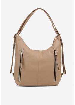 Ciemnobeżowa  Torebka Typu Hobo z Regulowaną Rączką i Dodatkowymi Kieszeniami Sanirae ze sklepu born2be.pl w kategorii Torby Shopper bag - zdjęcie 183761427