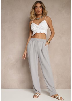 Szare Spodnie z Bawełną o Szerokim Kroju High Waist Fanelithia ze sklepu renee.pl w kategorii Spodnie damskie - zdjęcie 183764125