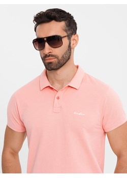 Polo koszulka z bawełnianej dzianiny pique – różowa V5 OM-POSS-0103 ze sklepu ombre w kategorii T-shirty męskie - zdjęcie 183769237
