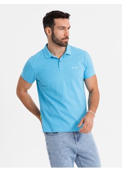 Koszulka polo z bawełnianej dzianiny pique – jasnoniebieska V3 OM-POSS-0103 ze sklepu ombre w kategorii T-shirty męskie - zdjęcie 183769247
