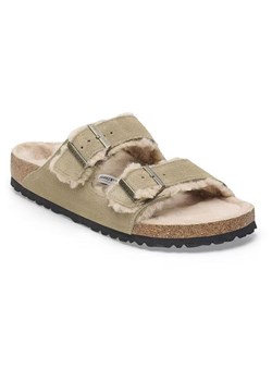 Birkenstock Skórzane klapki &quot;Arizona Shearling&quot; w kolorze szarobrązowym ze sklepu Limango Polska w kategorii Klapki damskie - zdjęcie 183770158