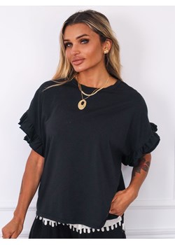 T-SHIRT OVERSIZE Z FALBANAMI NA RĘKAWACH- CZARNY ze sklepu olika.com.pl w kategorii Bluzki damskie - zdjęcie 183773837