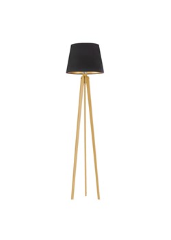 Skandynawska lampa stojąca z drewna na trzech nogach CURACAO VELUR z miękkim, welurowym abażurem ze sklepu Lysne w kategorii Lampy podłogowe - zdjęcie 183783368