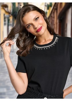 Sinsay - Koszulka z ozdobnym dekoltem - czarny - id: ZA710-99X - marki Sinsay - 183784645 Sinsay - Koszulka z ozdobnym dekoltem - czarny ze sklepu Sinsay w kategorii Bluzki damskie - zdjęcie 183784645