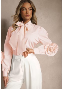 Różowa Koszula z Elegancką Kokardą i Falbanami Zaliressa ze sklepu renee.pl w kategorii Koszule damskie - zdjęcie 183784695