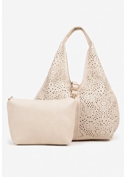 Beżowa Ażurowa Torebka Hobo z Dodatkową Saszetką Frosira ze sklepu born2be.pl w kategorii Torby Shopper bag - zdjęcie 183784917