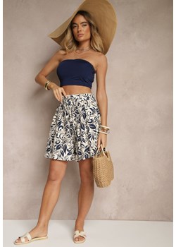 Granatowe Szorty High Waist z Wiskozy w Kwiatowy Print Dannalis ze sklepu renee.pl w kategorii Szorty - zdjęcie 183785207