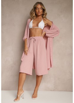Różowe Spodnie Kuloty z Bawełną High Waist Azetia ze sklepu renee.pl w kategorii Spodnie damskie - zdjęcie 183785238