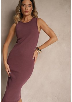 Fioletowa Prążkowana Sukienka z Bawełny Typu Bodycon Ralithia ze sklepu renee.pl w kategorii Sukienki - zdjęcie 183802635