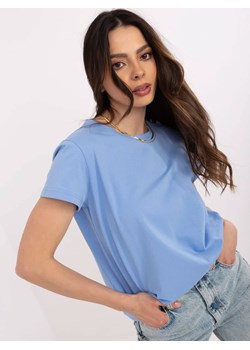 Gładki t-shirt z bawełny - niebieski ze sklepu Cudmoda w kategorii Bluzki damskie - zdjęcie 183804206