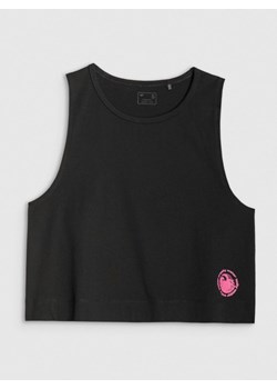 Damski crop top z nadrukiem 4F 4FWSS25TSLEF118 - czarny ze sklepu Sportstylestory.com w kategorii Bluzki damskie - zdjęcie 183807139