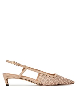 Sandały Tommy Hilfiger Mono Squared Toe Kitten Slingb FW0FW08746 Beżowy ze sklepu eobuwie.pl w kategorii Czółenka - zdjęcie 183808046