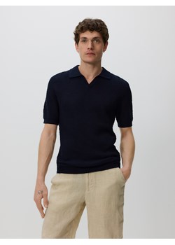 Reserved - Sweter polo z lnem - granatowy ze sklepu Reserved w kategorii Swetry męskie - zdjęcie 183835118