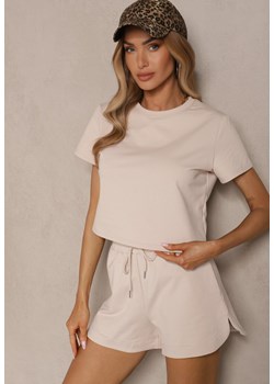 Jasnobeżowy Bawełniany T-shirt o Fasonie Cropped Galionela ze sklepu renee.pl w kategorii Bluzki damskie - zdjęcie 183836726