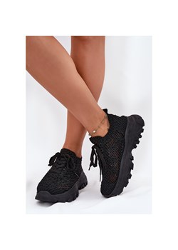Sneakersy Damskie Z Szydełkową Cholewką Czarne ze sklepu ButyModne.pl w kategorii Buty sportowe damskie - zdjęcie 183840496