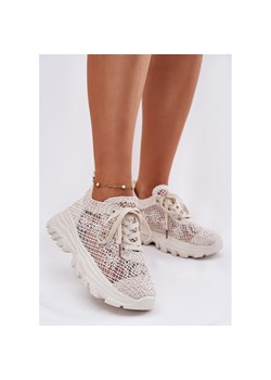 Sneakersy Damskie Z Szydełkową Cholewką Beżowe beżowy ze sklepu ButyModne.pl w kategorii Buty sportowe damskie - zdjęcie 183840497