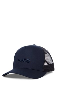 HUGO Czapka męska - Marsel Trucker Mężczyźni Bawełna granatowy jednolity ze sklepu vangraaf w kategorii Czapki z daszkiem męskie - zdjęcie 183845436