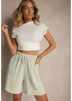 Jasnozielone Szorty z Bawełną High Waist Ozdobione Sznurkiem Talanisse ze sklepu renee.pl w kategorii Szorty - zdjęcie 183848707