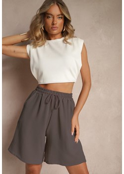 Ciemnoszare Szorty z Bawełną High Waist Ozdobione Sznurkiem Talanisse ze sklepu renee.pl w kategorii Szorty - zdjęcie 183849497