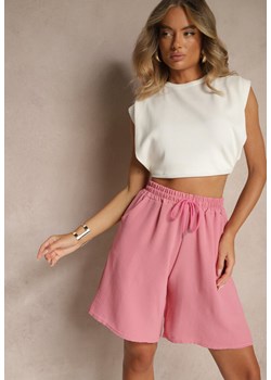 Jasnoróżowe Szorty z Bawełną High Waist Ozdobione Sznurkiem Talanisse ze sklepu renee.pl w kategorii Szorty - zdjęcie 183849507