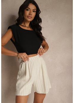 Beżowe Szorty z Lnem i Wiskozą High Waist w Paski Kolirelle ze sklepu renee.pl w kategorii Szorty - zdjęcie 183854105