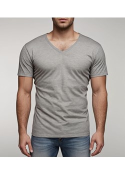 T-shirt męski kołnierzyk v-neck szary Recea ze sklepu Recea.pl w kategorii T-shirty męskie - zdjęcie 183856978