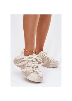 Sneakersy Buty Sportowe Damskie Beżowe beżowy ze sklepu ButyModne.pl w kategorii Buty sportowe damskie - zdjęcie 183860786