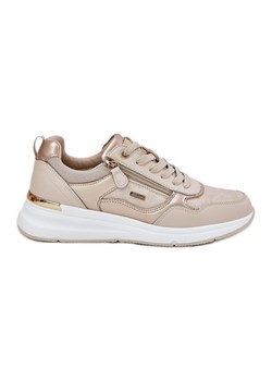 EVento Skórzane Buty Sportowe Sneakersy Damskie Z Zamkiem Beżowe beżowy ze sklepu ButyModne.pl w kategorii Buty sportowe damskie - zdjęcie 183860807