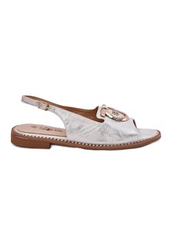 Eleganckie Sandały Z Ozdobą Na Płaskim Obcasie S.Barski KV51-003 Srebrne srebrny ze sklepu ButyModne.pl w kategorii Sandały damskie - zdjęcie 183860888