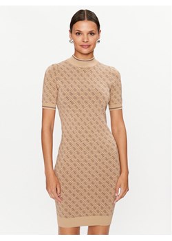 Guess Sukienka dzianinowa W3YK39 Z37K0 Beżowy Slim Fit ze sklepu MODIVO w kategorii Sukienki - zdjęcie 183862785