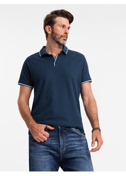 Koszulka męska polo z dzianiny pique bez guzików - granatowa V3 OM-POSS-0110 ze sklepu ombre w kategorii T-shirty męskie - zdjęcie 183868548