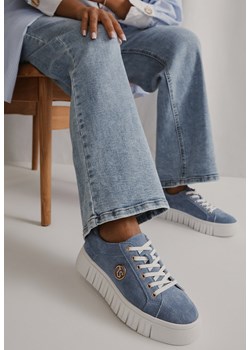 Niebieskie Sneakersy Vices na Grubej Tłoczonej Podeszwie ze Sznurowaniem i Metaliczną Ozdobą Ulfedi ze sklepu born2be.pl w kategorii Buty sportowe damskie - zdjęcie 183869628