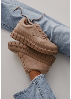 Ciemnobeżowe Sneakersy Vices na Grubej Podeszwie z Geometryczną Aplikacją Leanae ze sklepu born2be.pl w kategorii Buty sportowe damskie - zdjęcie 183869629