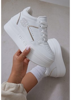 Biało-Złote Sneakersy Vices na Platformie Ozdobione Metalicznymi Aplikacjami Nelanil ze sklepu renee.pl w kategorii Buty sportowe damskie - zdjęcie 183869686