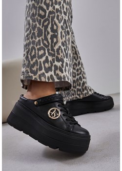 Czarne Sneakersy Vices na Platformie z Tłoczeniem Paskiem na Pięcie i Metaliczną Aplikacją Selfedi ze sklepu renee.pl w kategorii Buty sportowe damskie - zdjęcie 183869688