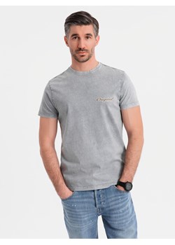 Koszulka bawełniana z nadrukiem na klatce i plecach - szara V1 OM-TSWT-0201 ze sklepu ombre w kategorii T-shirty męskie - zdjęcie 183875937