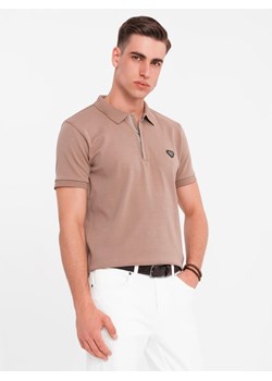 Koszulka męska polo z dekoltem na zamek - jasnobrązowa V3 OM-POSS-0148 ze sklepu ombre w kategorii T-shirty męskie - zdjęcie 183875938