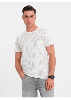 Męska koszulka dzianinowa z nadrukiem full print – biała V3 OM-TSFP-0250 ze sklepu ombre w kategorii T-shirty męskie - zdjęcie 183875979