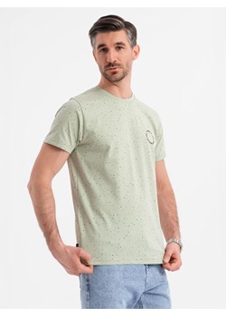 T-shirt męski bawełniany z nadrukiem i okrągłym dekoltem – miętowy V3 OM-TSFP-0186 ze sklepu ombre w kategorii T-shirty męskie - zdjęcie 183876027