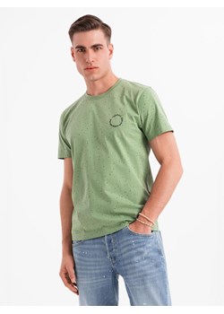 Męski bawełniany t-shirt z nadrukiem i okrągłym dekoltem – zielony V4 OM-TSFP-0186 ze sklepu ombre w kategorii T-shirty męskie - zdjęcie 183876029