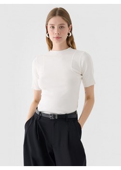 Damski t-shirt basic Outhorn OTHWAW24TTSHF1757 - biały ze sklepu Sportstylestory.com w kategorii Bluzki damskie - zdjęcie 183877195
